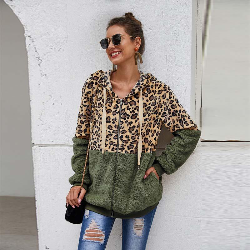 Christmas Gift Deanwangkt Autumn Faux Fur Coat Women Leopard Teddy Coat Ladies Plush Hooded Winter Coat Women Fluffy Fur Teddy Jacket Female - Deanwangkt