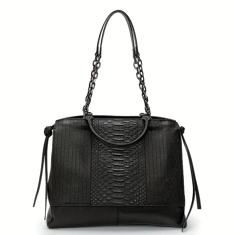 Genuine Leather Handbag For Women, Crocodile Pattern Shoulder Bag, Luxury Large Capacity Tote Bag - Deanwangkt