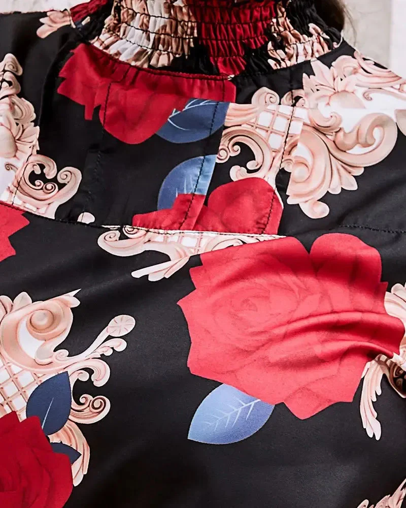 Deanwangkt - Baroque Floral Print Ruched Top With Ruffle Hem - Deanwangkt
