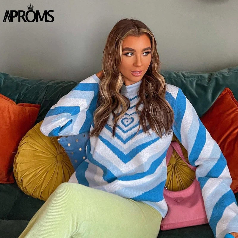 Christmas Gift Aproms Fashion Stripes Print Sweaters Women Winter Knitted Warm Pullovers Female Long Jumpers Streetwear Loose Outerwear Deanwangkt - Deanwangkt