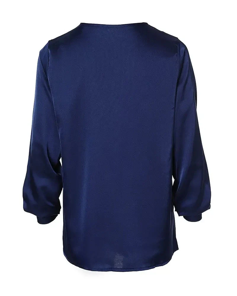 Deanwangkt - V-neck satin top with long sleeves - Deanwangkt
