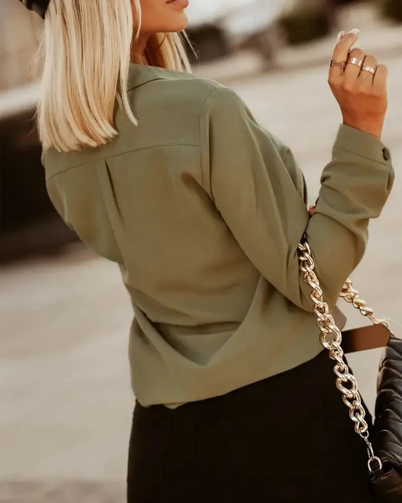 Deanwangkt - Striped Trim Long Sleeve Button Down Shirt - Deanwangkt