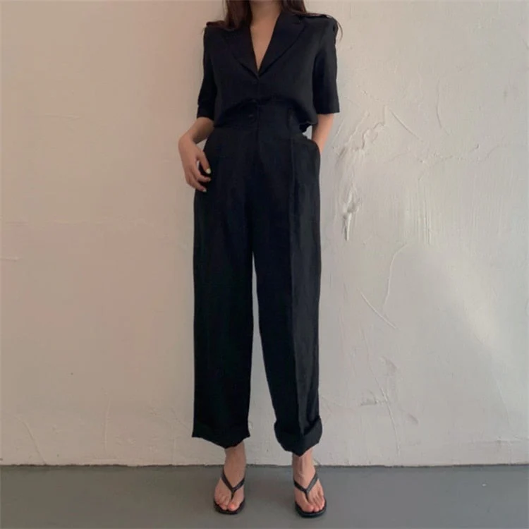 Christmas Gift Deanwangkt New Spring Summer Woman Sets 2 Piece Ankle-Length Wide Leg Pants High Waist Casual Single Breasted Suit WS1019 - Deanwangkt