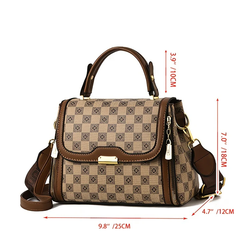 deanwangkt-1 Niche Retro Pattern Satchel Bag, Classic Checkerboard Pattern Shoulder Bag, All-Match Messenger Bag For Women - Deanwangkt