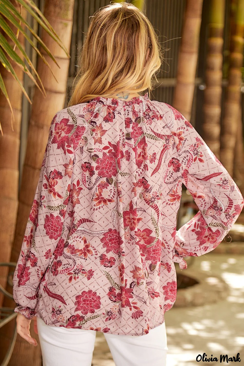 Deanwangkt - Pink Printed Split V-Neck Blouse - Deanwangkt