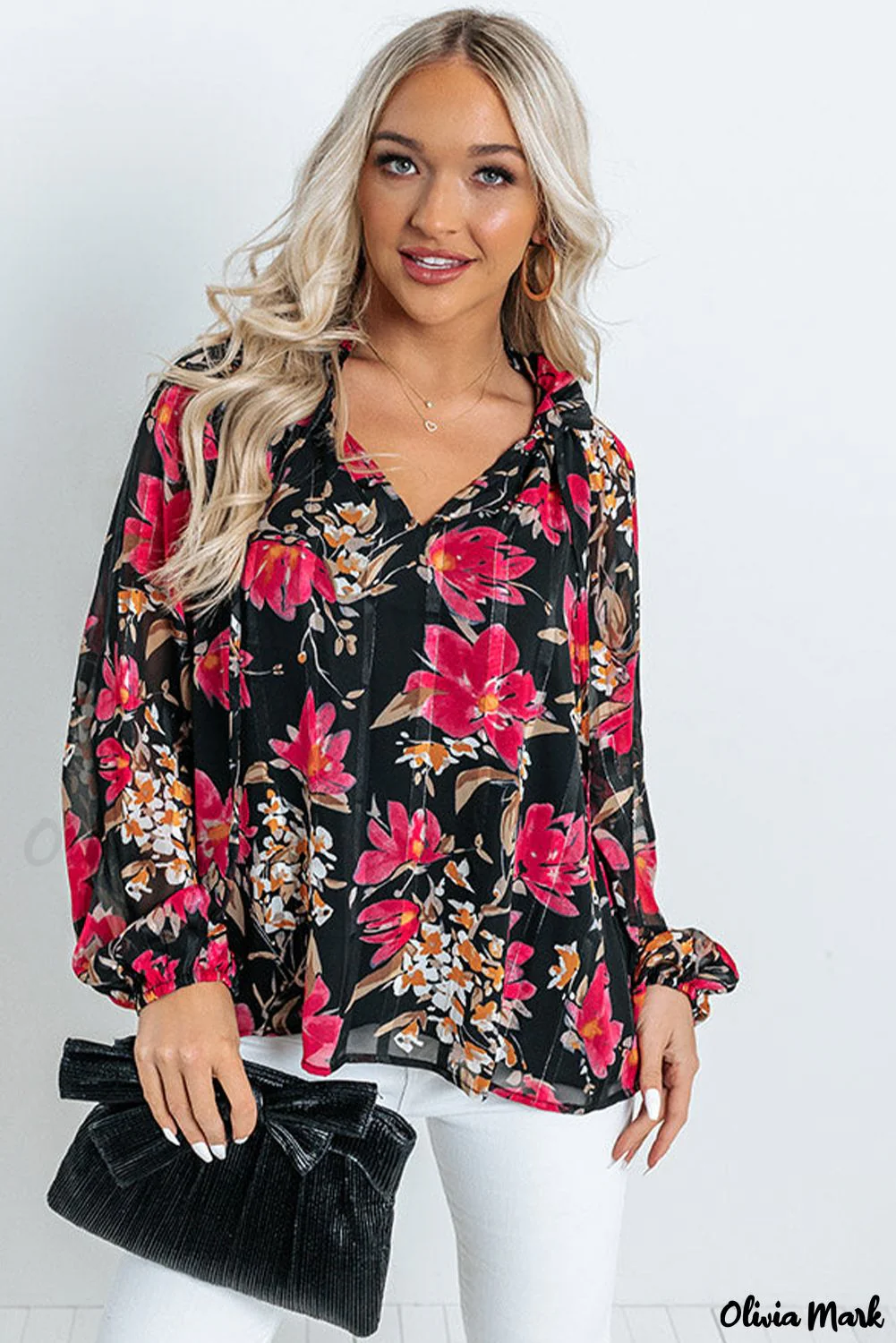 Deanwangkt - Black Floral Ruffle Collar Blouse - Deanwangkt