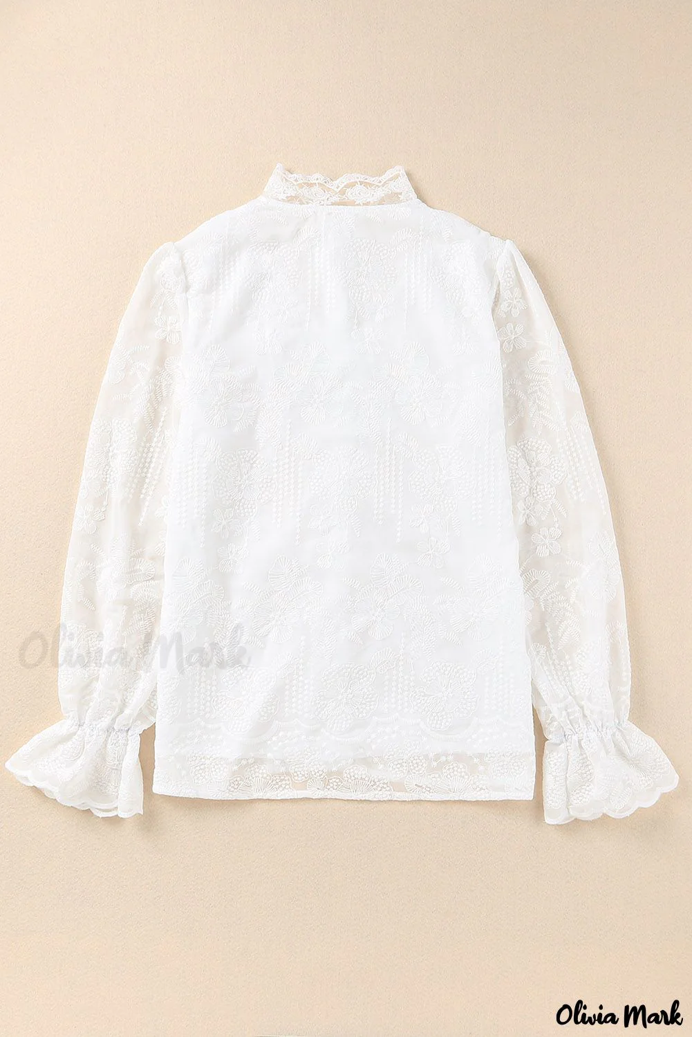 Deanwangkt - White Lace Embroidered Ruffled Button Down Long Sleeve Shirt - Deanwangkt