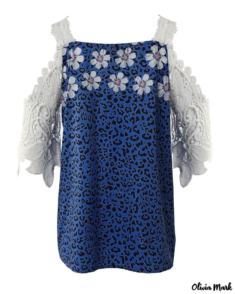 Deanwangkt - Floral Cheetah Print Off Shoulder Top With Lace Patch - Deanwangkt