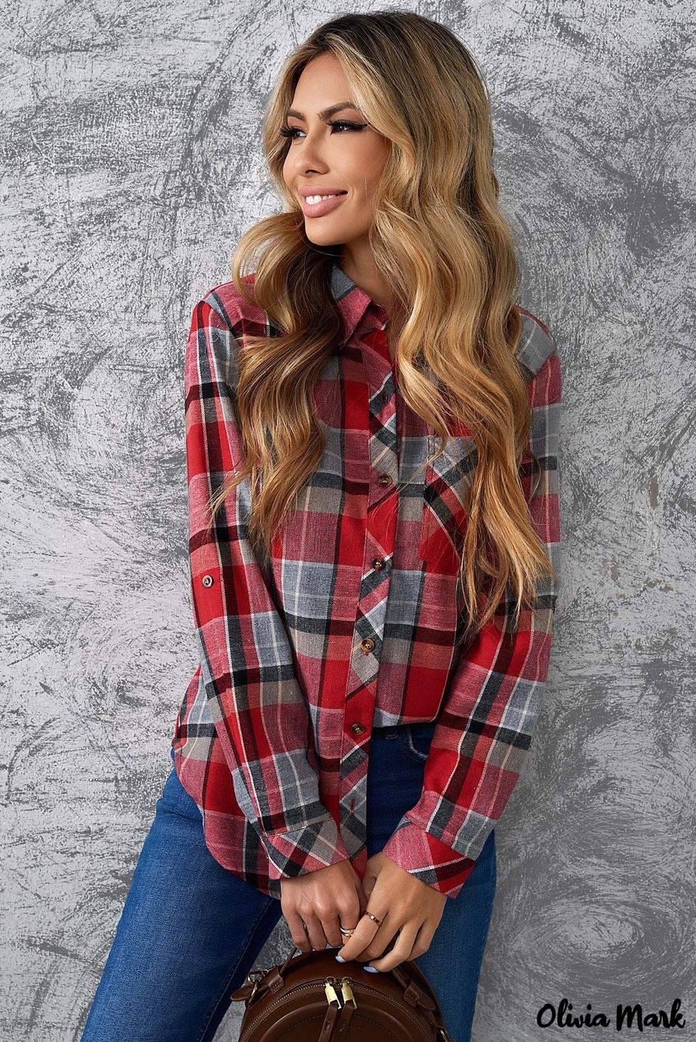 Deanwangkt - Red checkered button down blouse with pocket - Deanwangkt