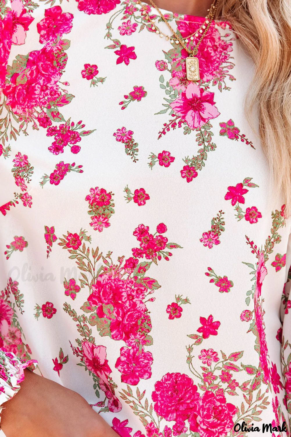 Deanwangkt - Pink floral blouse with round neck and bishop sleeves - Deanwangkt