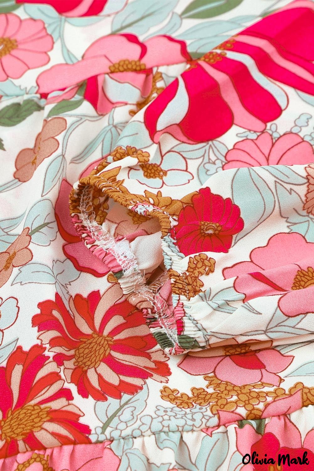 Deanwangkt - Floral Print Ruched Babydoll V-Neck Blouse - Deanwangkt