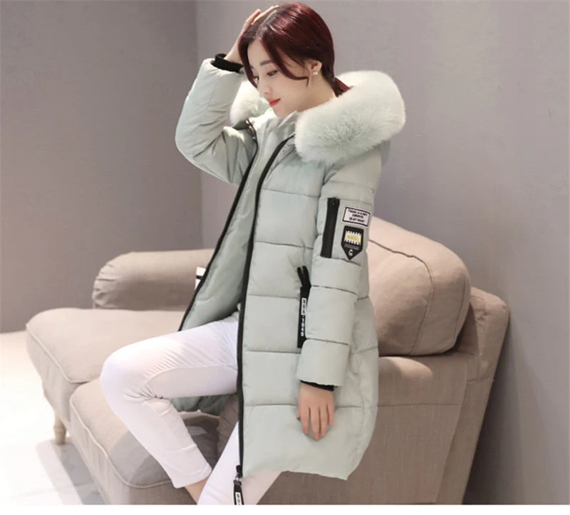Christmas Gift Deanwangkt Women Parkas Winter Ladies Casual Long Coats Woman Jackets Winter Women Hooded Fur Collar Cotton Parkas Warm Coat Outwear - Deanwangkt