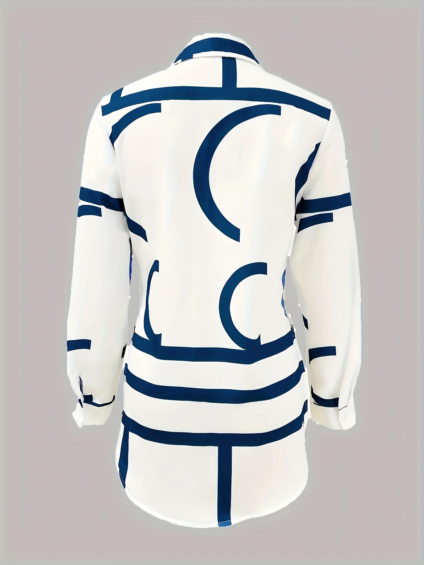 Geo Print Button Front Shirt, Dipped Hem Long Sleeve Shirt For Spring & Fall, Women's Clothing - Deanwangkt