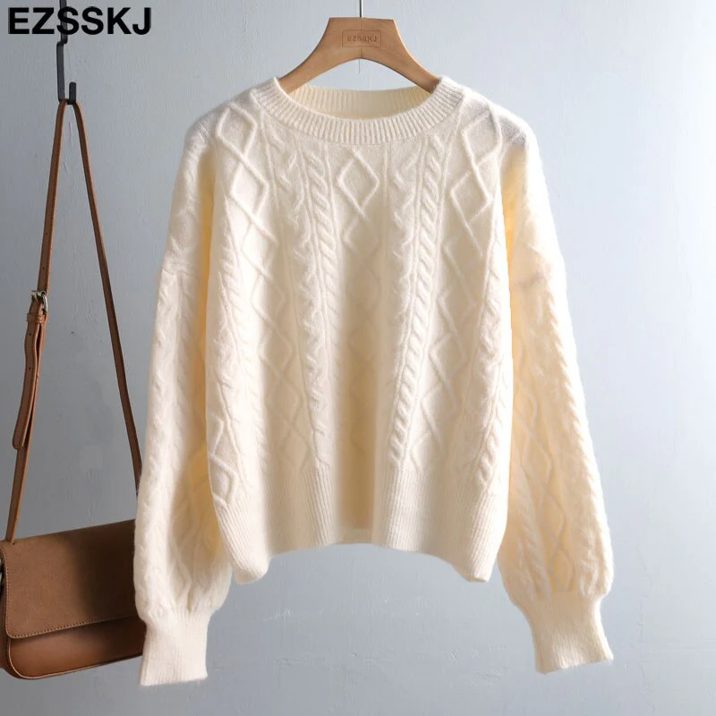 Christmas Gift Autumn Winter basic oversize thick Sweater pullovers Women Deanwangkt croped Coarse Needle Sweater pullovers female Long Sleeve - Deanwangkt