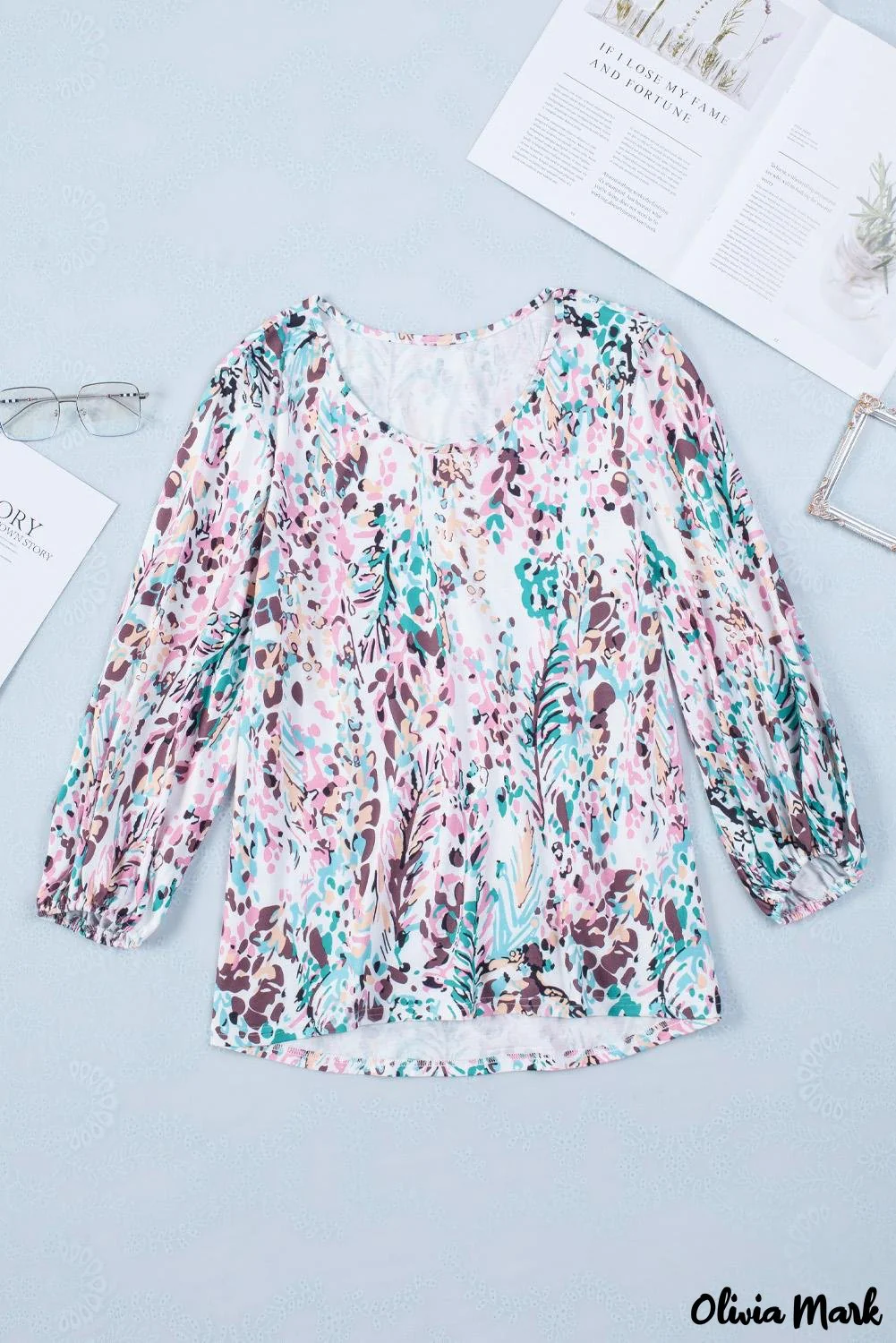 Deanwangkt - Green Floral Print Puff Sleeve Loose Blouse - Deanwangkt