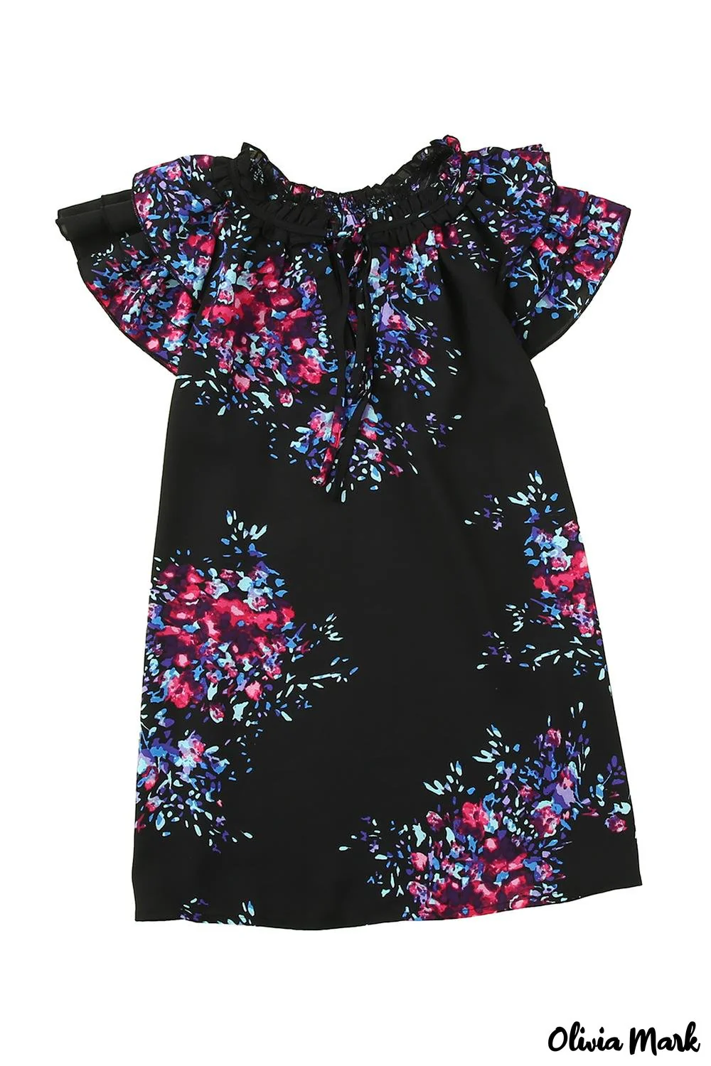 Deanwangkt - Black Tie-Dye Print Split V-Neck Butterfly Sleeve Blouse - Deanwangkt