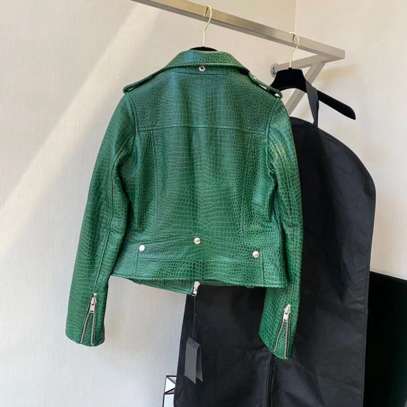 Black Friday Sales Natural Leather Women Lambskin Leather Bomber Biker Jacket Long Sleeves 100% Sheepskin Leather Coat H71 - Deanwangkt