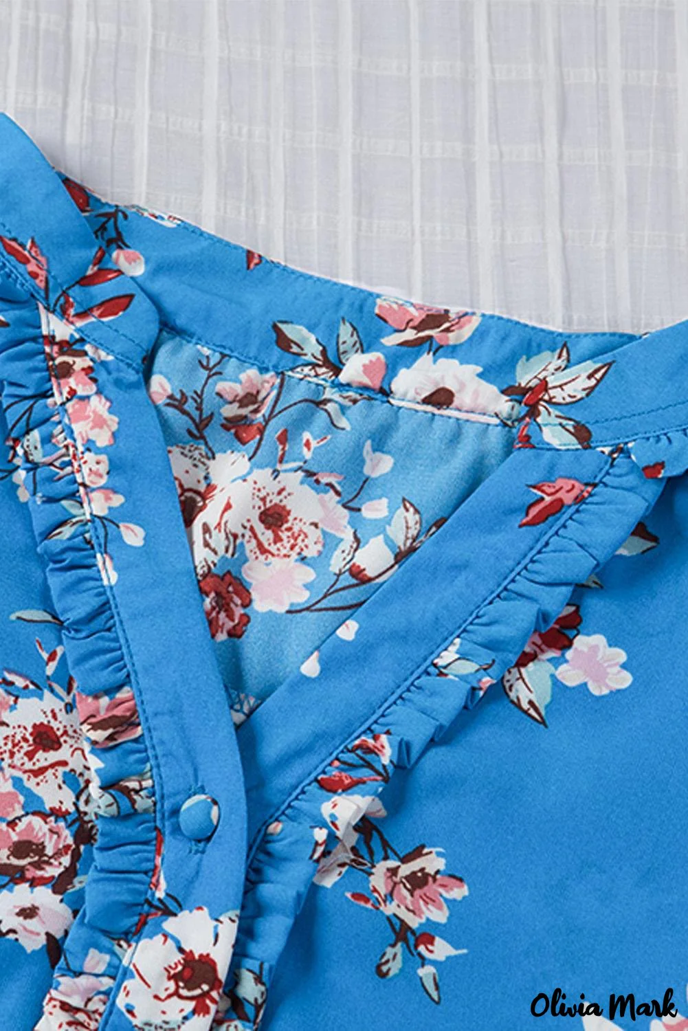 Deanwangkt - Blue Floral Print Button Up Puff Sleeve Blouse - Deanwangkt