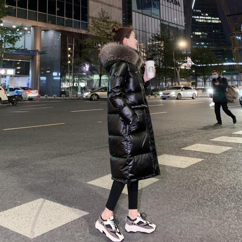 Christmas Gift Deanwangkt New Winter Fashion Big Fur Collar Bright Face Down Padded Jacket Women Mid-length Over-the-knee Thick Coat Winter Jackets - Deanwangkt