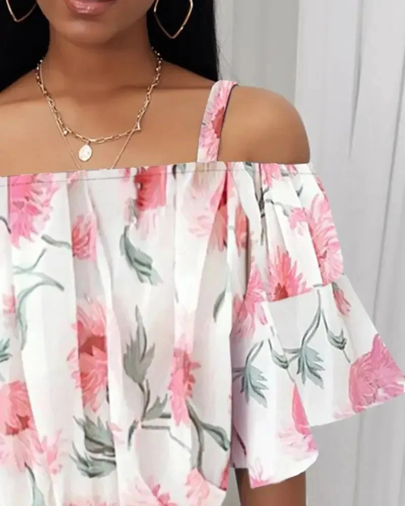 Deanwangkt - Off Shoulder Floral Tie Front Bell Sleeve Top - Deanwangkt
