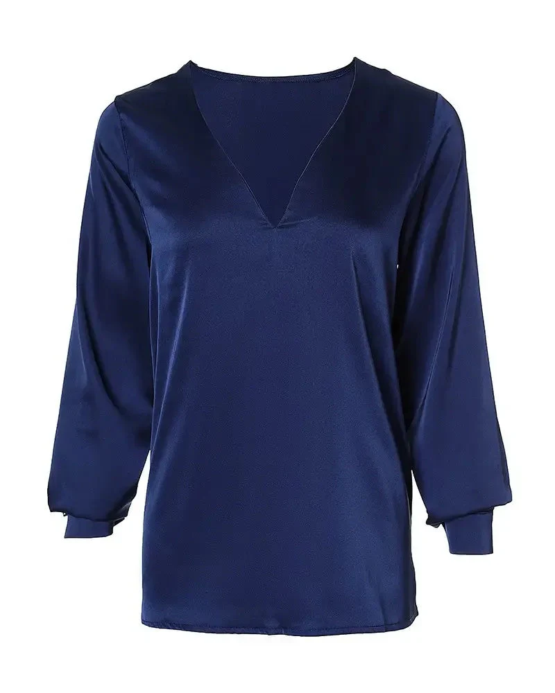 Deanwangkt - V-neck satin top with long sleeves - Deanwangkt