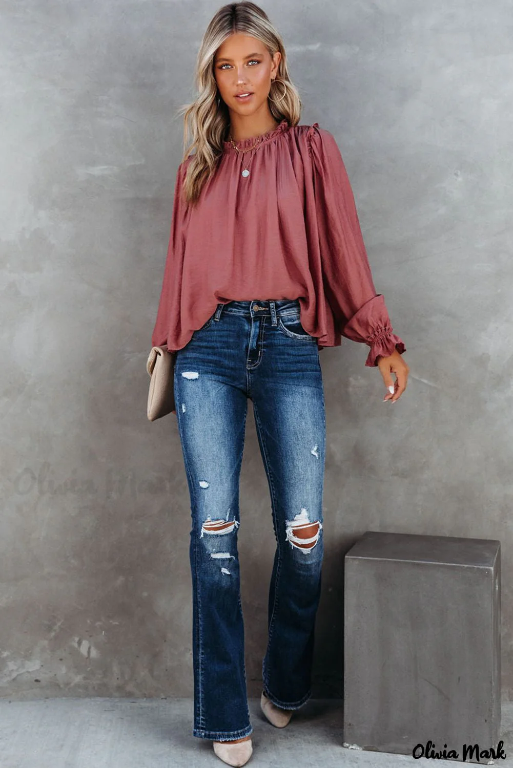 Deanwangkt - Red Long Sleeve Ruffled Blouse - Deanwangkt