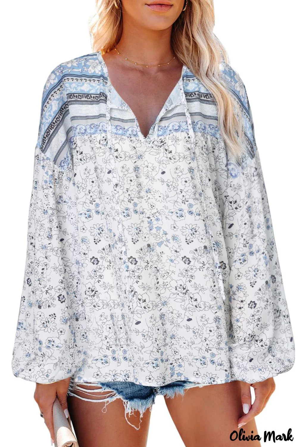 Deanwangkt - Loose puff sleeve shirt with drawstring and floral print - Deanwangkt