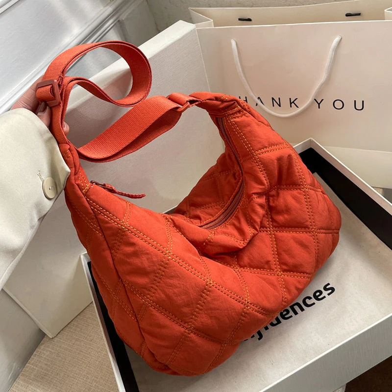 Back to college Deanwangkt AVEURI Women Soft Nylon Side Bags In Trend Brand Quilted Luxury Big Handbags Lady Shoulder Bucket Crossbody Bags Designer Brand - Deanwangkt