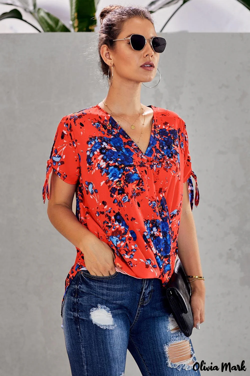 Deanwangkt - Orange Floral Twist Top - Deanwangkt