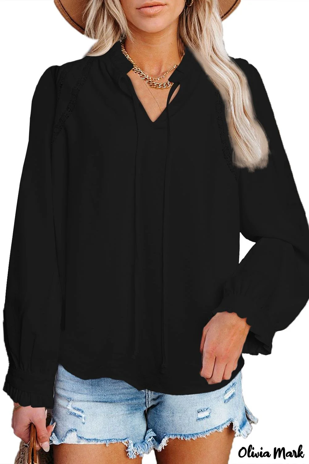 Deanwangkt - White Lace Patchwork Ruffle Long Sleeve Blouse - Deanwangkt