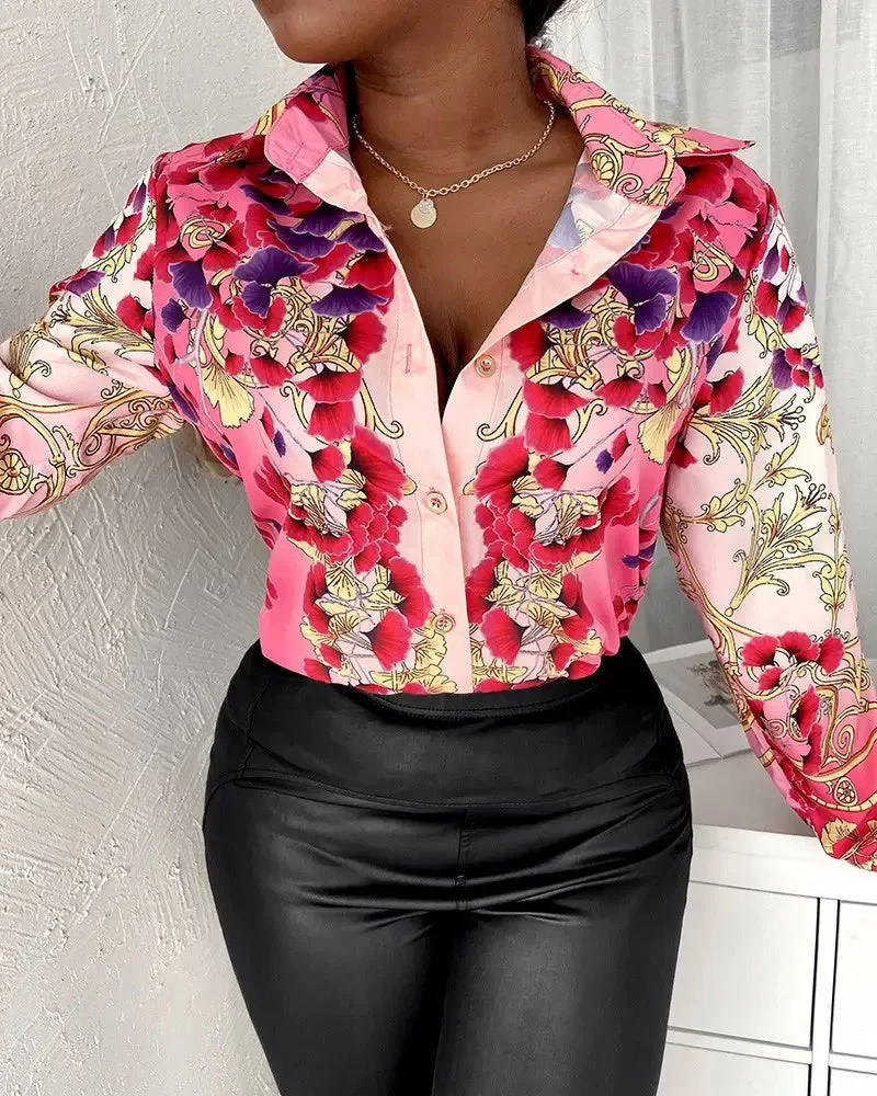Deanwangkt - Floral Print Button Up Long Sleeve Top - Deanwangkt