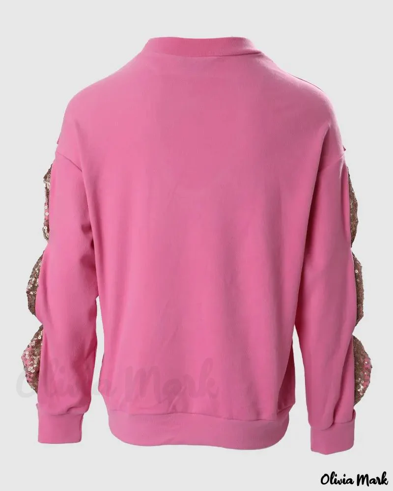 Deanwangkt - Ribbed Long Sleeve Top with Contrast Sequin Bow Decor - Deanwangkt