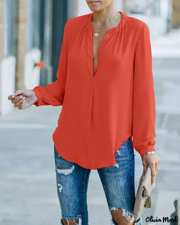 Deanwangkt - Solid Long Sleeve Curved Hem Top - Deanwangkt