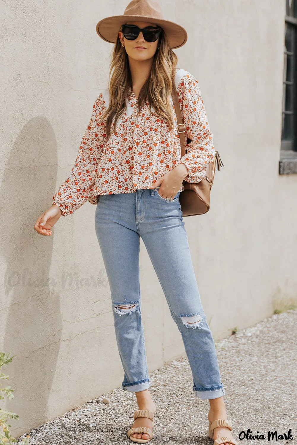 Deanwangkt - Red Floral Print Lace V-Neck Blouse - Deanwangkt