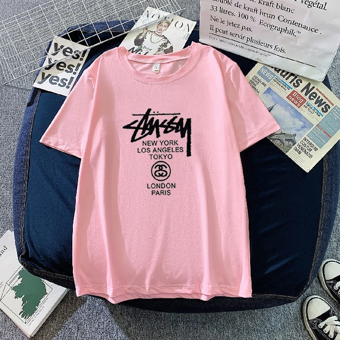 Christmas Gift Deanwangkt Couple Outfit Printing Collarless Youth Leisure Grey Straight Tube Summer Ordinary Short Sleeve Cotton Men's Women Wear New - Deanwangkt