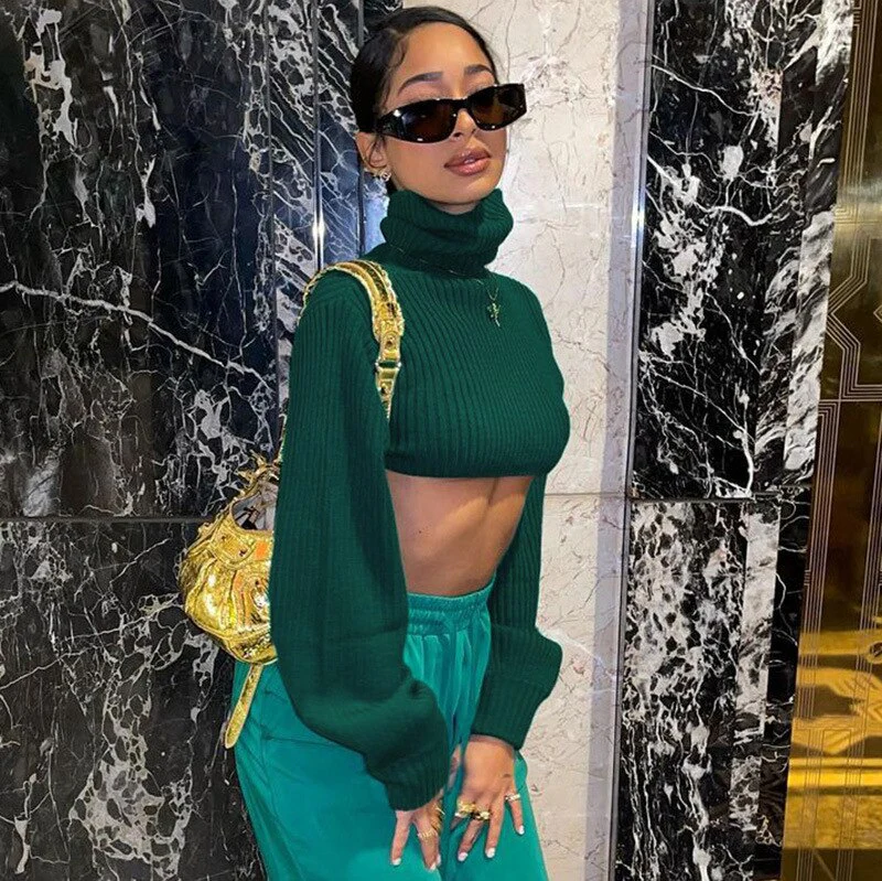 Black Friday Knitted Sweaters Crop Tops Loose Women Turtleneck Pullover White Fall Winter Y2K Clothing Casual Top Sweatshirts Streetswear - Deanwangkt