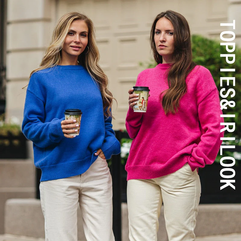 Christmas Gift  Deanwangkt Autumn Winter 15% Wool Sweater Solid Green Round Neck Sweater Soft Warm Knitted Tops - Deanwangkt