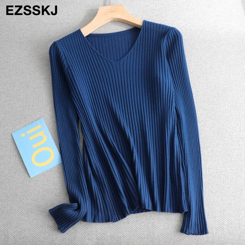 Christmas Gift Deanwangkt basic v-neck solid autumn winter Sweater Pullover Women Female Knitted sweater slim long sleeve badycon sweater cheap - Deanwangkt