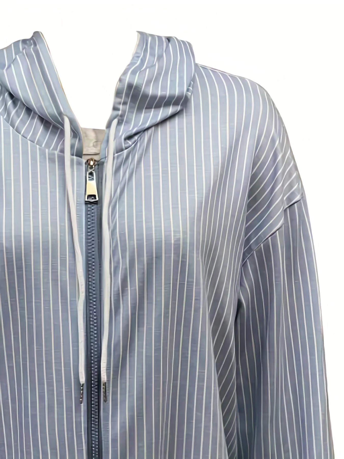 Striped Zip Up Drawstring Hoodie, Casual Long Sleeve Sweatshirt, Women's Clothing - Deanwangkt