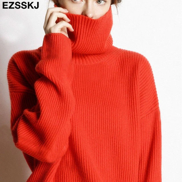Christmas Gift Deanwangkt Women's Sweater Autumn Winter Warm Turtlenecks Casual Loose Oversized Lady Sweaters Knitted Pullover Top Pull Femme - Deanwangkt