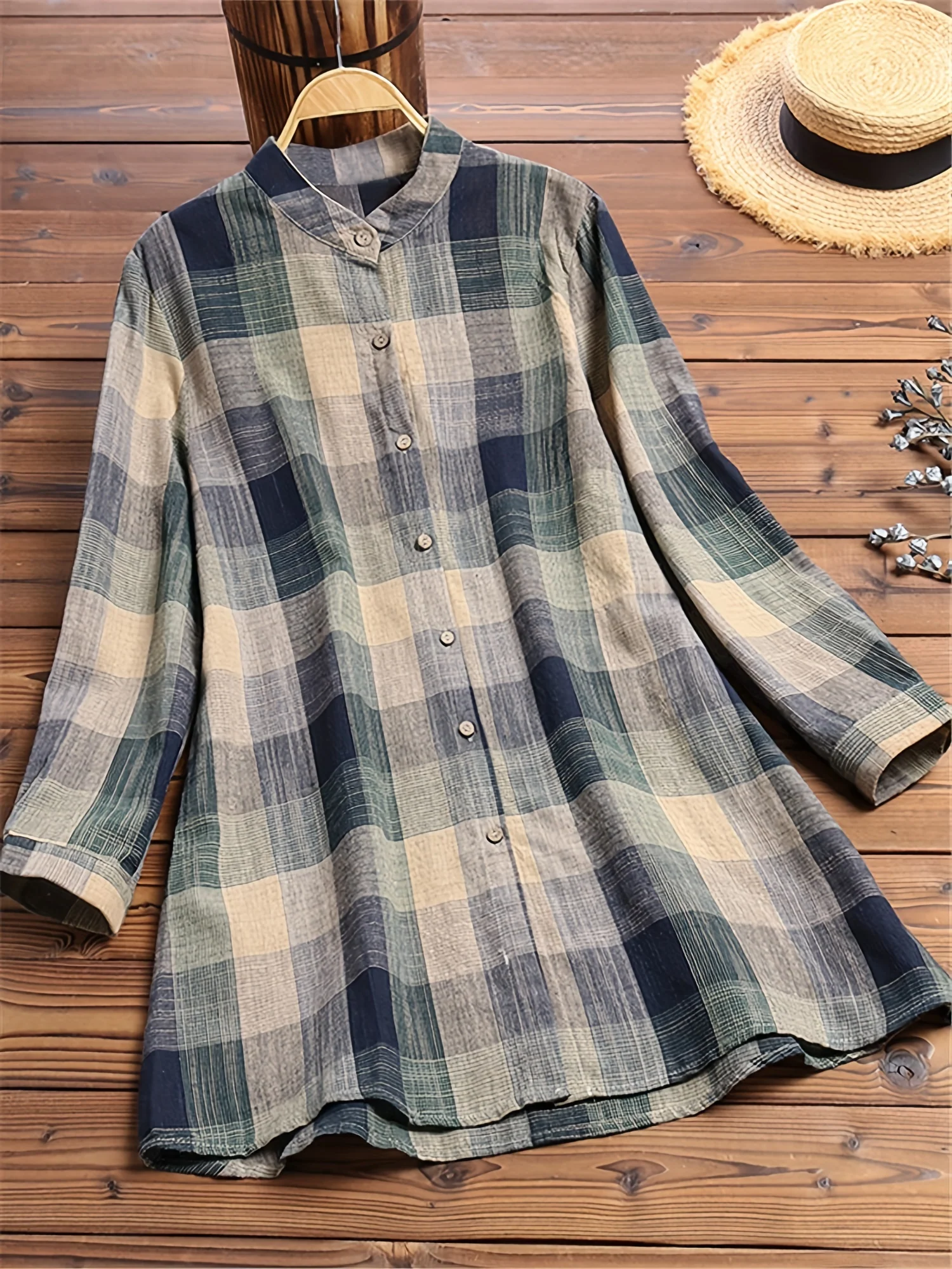 Plaid Print Button Front Shirt, Casual Long Sleeve Shirt, Women's Clothing - Deanwangkt