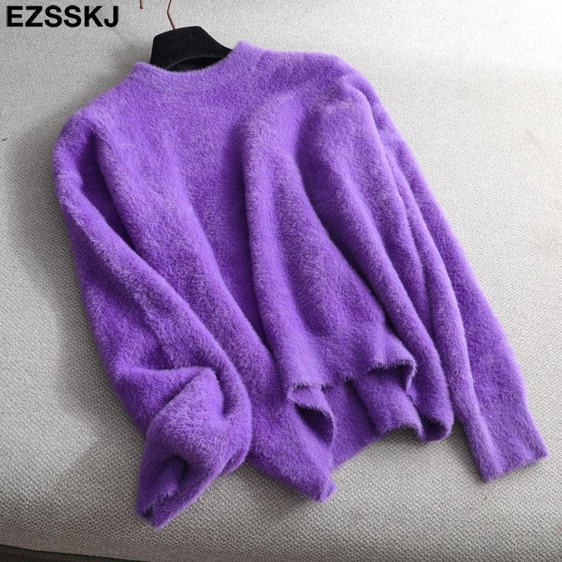 Christmas Gift autumn winter oversize thick mink cashmere sweater poullovers women batwing sleeve Deanwangkt female casual warm fur sweater jumper - Deanwangkt