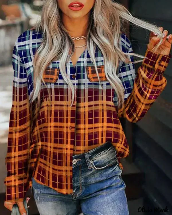 Deanwangkt - Plaid Print Long Sleeve Button-Up Shirt - Deanwangkt