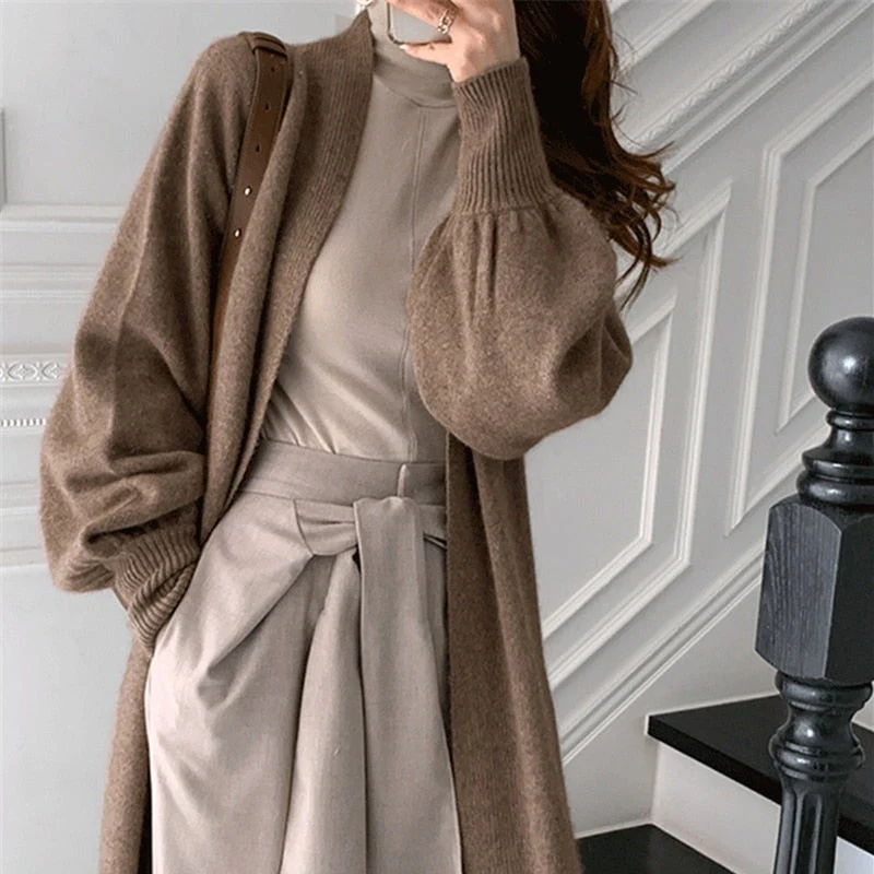 Christmas Gift  New Deanwangkt Women's Autumn Winter Sweaters Elegant Lady Cardigans Oversized Fashionable Lace Up Long Knitwears SWC3517 - Deanwangkt