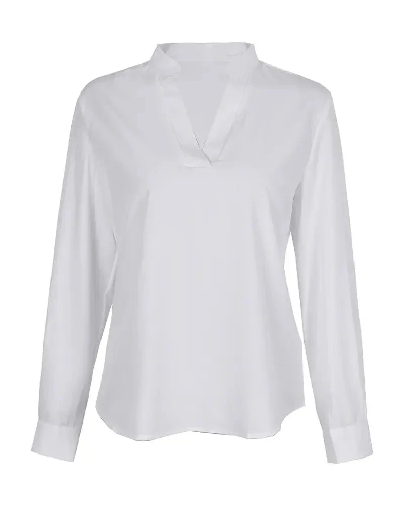 Deanwangkt - Casual Long Sleeve V-Neck Top - Deanwangkt