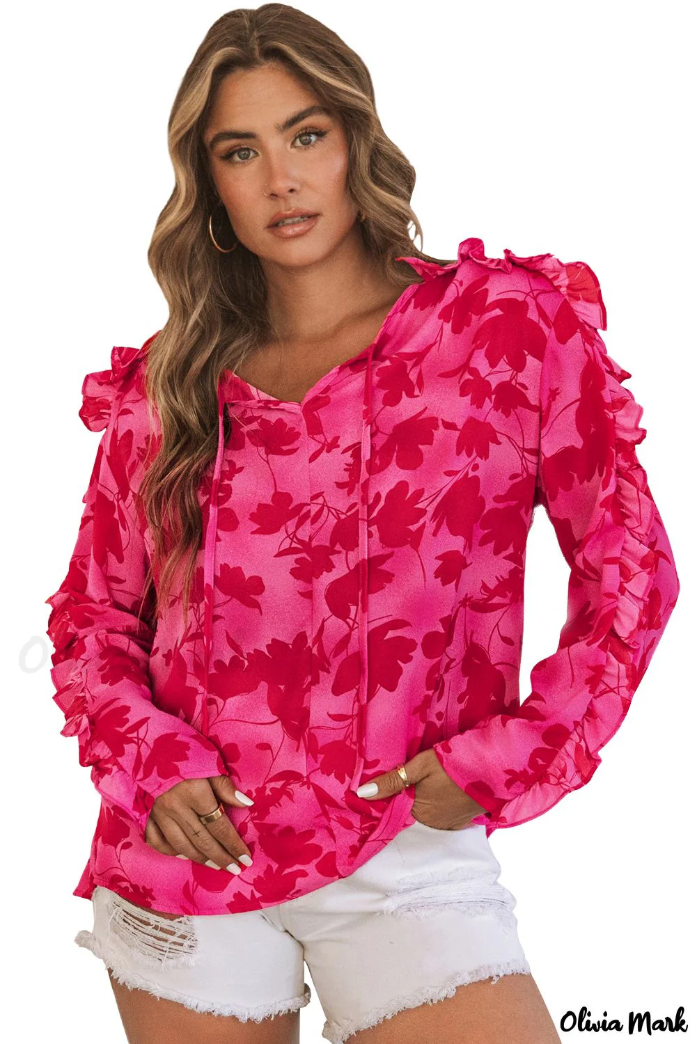 Deanwangkt - Floral blouse with pink ruffles - Deanwangkt