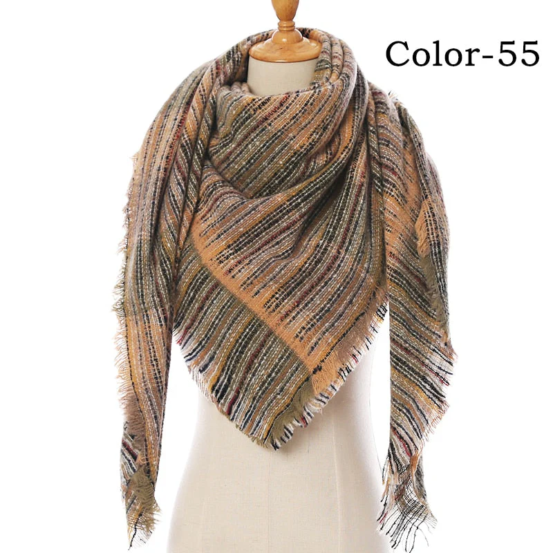 Christmas Gift Deanwangkt New Winter Knitted Scarf Cashmere Pashmina Women Warm Neck Scarves Shawls Plaid Wraps Triangle Stoles Lady Bandana - Deanwangkt