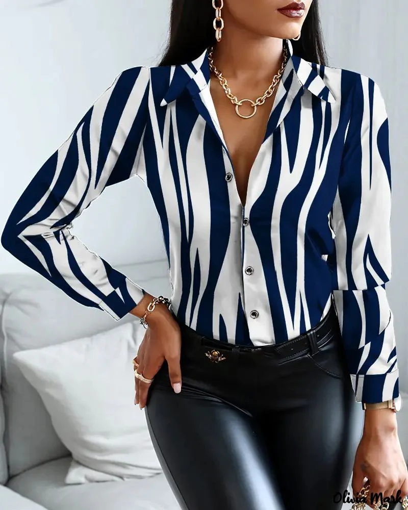 Deanwangkt - Striped Print Button-Up Long Sleeve Top - Deanwangkt