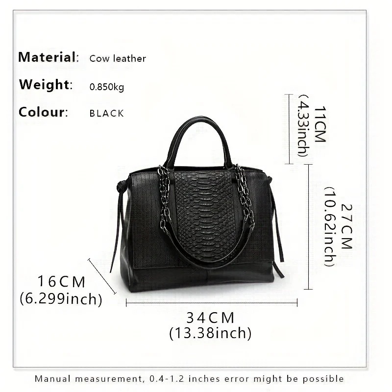 Genuine Leather Handbag For Women, Crocodile Pattern Shoulder Bag, Luxury Large Capacity Tote Bag - Deanwangkt