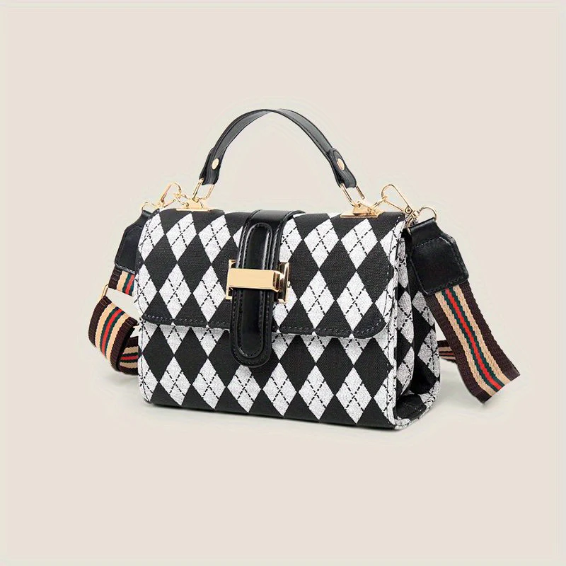 Vintage Plaid Print Crossbody Bag, Retro PU Shoulder Bag, Women's Fashion Handbag & Purse - Deanwangkt